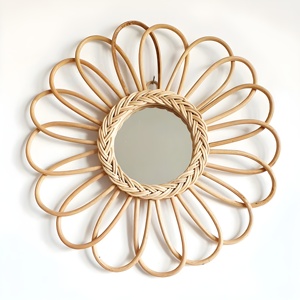 <b>Wicker</b> Round Rattan <b>Wall</b> Mirror Flower Shape - Product Image 3