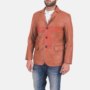 Blazer en cuir pour homme, double boutonnage, veste de style professionnel, coupe ajustée, style américain, haute qualité, pour le bureau et les soirées - Product Image 5