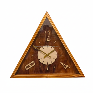 Horloge murale triangulaire en bois de style Art déco moderne, faite à la main, de luxe, pour la décoration de mariage, de maison, de bureau ou de salon - Product Image 5