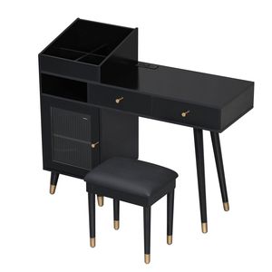 Modern Space-Saving Makeup Vanity <b>Desk</b> with Drawers and Charging Port <b>Small</b> Dressing Table Set for <b>Small</b> Places - Product Image 4