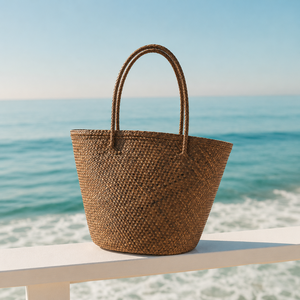 Bolso de Mano de Paja Ecológico de Color Sólido, Estilo Bohemio, con Cierre Abierto, para la Playa, Compras Diarias, Viajes, para Mujer - Product Image 5