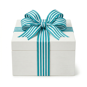 Ruban gros-grain multirayures blanc turquoise 38 mm de Neelkamal Industries pour emballage cadeau, nœuds pour cheveux, couture et décoration de fête - Product Image 1