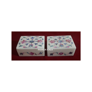 Boîte à bijoux de luxe, dernière collection, en marbre blanc de haute qualité avec incrustation de nacre jaune et motif floral, idéale pour offrir en mariage. - Product Image 6