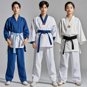 Uniforme de Taekwondo para Niños, 100% Algodón, Cinturón Blanco y Negro, Ajuste Regular, Conjunto de Ropa de Artes Marciales para Niños - Product Image 3