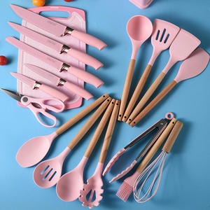 Ensemble de 19 ustensiles de cuisine avec manches en bois, ustensiles en plastique sans BPA, bloc de rangement pour couteaux de cuisine - Product Image 4