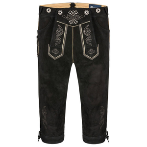 Lederhosen autrichiens de haute qualité, longs et courts, en cuir vieilli, aspect vintage, brodés, style bavarois, pour hommes - Product Image 1