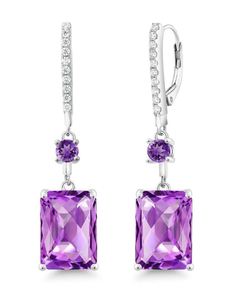 Pendientes Colgantes de Amatista, Chapados en Oro de 18K, Plata de Ley 925, Elegantes, para Boda, Regalo de Joyería con Piedra de Nacimiento para Mujer, para Fiesta - Product Image 2