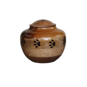 Handcrafted Luxury Mango Wood Pet Cremation Urn With Engraved Paw Prints <b>Memorial</b> Wooden Funeral Urn <b>Box</b> For Home Display - Product Image 1
