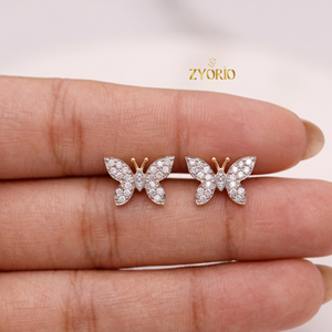 Zyorio Jewels Women's 14K Gold <b>Butterfly</b> Stud Earrings with Micro Pave Diamond Look Trendy Luxury Fine Jewelry for Gift - Product Image 2