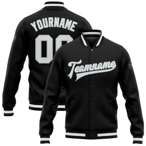 Custom Black White <b>Silver</b> Varsity <b>Jacket</b> Unisex Full-Snap Letterman Bomber <b>Jacket</b> Wholesale Team Wear College Sport <b>Jacket</b> - Product Image 1