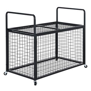 Carrello Portapalloni Sportivi in Metallo con Ruote e Chiusura, Doppio Coperchio, per Interni ed Esterni, Organizzatore per Attrezzature Sportive, Gabbia per Palloni da Basket - Product Image 1