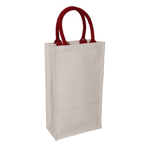 Custom Print Logo 10 oz PP Laminated Natural Canvas Wine <b>Bag</b> Padded Rope Handle for Two Bottles Promotional <b>Bags</b> - Product Image 3