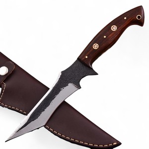 Cuchillo Táctico de Supervivencia y Caza de Hoja Fija Forjado a Mano con Espiga Completa, Funda, para Exteriores, Desollador, Camping, Acero 1095, Mango de Madera de Palisandro, ODM - Product Image 1