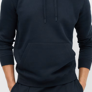 <b>Men's</b> <b>Navy</b> Cotton <b>Fleece</b> Hooded Sweatshirt Regular Fit Casual Solid Color Pullover with Front Pocket Autumn Wear - Product Image 6