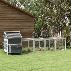 Pollaio in Legno Grigio Chiaro Extra Large da 156 Pollici Tipo H con 2 Nidi e Recinto, Tetto Ondulato Impermeabile per 10-15 Galline - Product Image 2