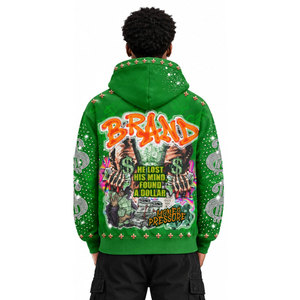 Sweat à capuche vert pour homme de marque, imprimé Money Pressure, style Hip Hop, coupe oversize, vêtement d'hiver, design imprimé par sublimation - Product Image 3