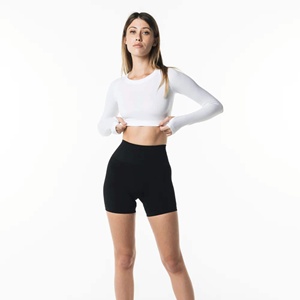 Women's White Long Sleeve Crop <b>Top</b> Crew Neck Minimalist Solid Knit Pullover Full Sleeve Soft Spandex Polyester All Seasons - Product Image 1
