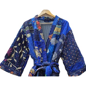 Indian Handmade Vintage Khambhadiya Patchwork <b>Women's</b> Kimono <b>Robe</b>-Thermal Summer Sleepwear Loungewear Boho Chic 100% Silk - Product Image 4