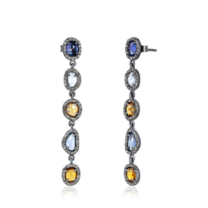 Pendientes Colgantes de Plata 925 Oxidada con Diamantes Naturales y Múltiples Gemas de Zafiro, Joyería Fina al por Mayor - Product Image 6