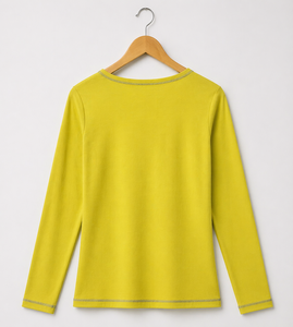 Women's Yellow Long Sleeve Knitted O-Neck T-Shirt Regular Fit Casual Solid Color All Seasons Wear - Product Image 2