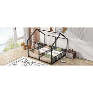 Letti a piattaforma in metallo nero per bambini, due letti condivisi, dimensione Twin - Product Image 5