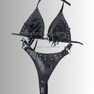 Conjunto de Bikini de Cuero para Mujer, Nuevo Estilo con Flecos, Cuero Genuino de Oveja Negra, Estilo Punk, Brasier para Chicas - Product Image 3