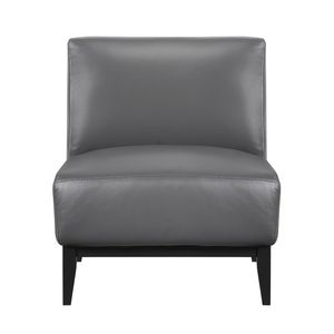 Lussuosa Poltrona Imbottita in Pelle Grigia con Cuscino e Schienale, Struttura in Legno Massello per Arredamento Soggiorno - Product Image 2