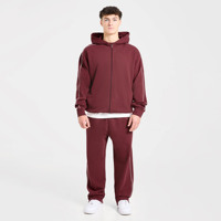 Ensemble de survêtement pour homme 2 pièces, comprenant un sweat à capuche zippé et un pantalon de jogging, couleur bordeaux, coupe oversize, respirant, pour la gym et l'entraînement, avec logo personnalisé OEM