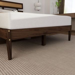 Letto matrimoniale in legno stile bohémien con finitura in noce scuro e rattan, testiera doppia con accenti in legno di pino verniciato - Product Image 4
