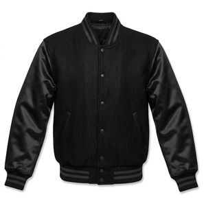 Chaqueta Varsity Negra para Hombre, de Poliéster/Algodón, con Mangas de Satén y Botones Cubiertos, Abrigo de Otoño Antibacterial, Transpirable, de Secado Rápido y Grueso - Product Image 1