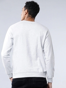 <b>Men's</b> Gray Crew Neck Sweatshirt Regular Fit Printed Logo Casual <b>Pullover</b> Autumn Knitted 100% Cotton - Product Image 3