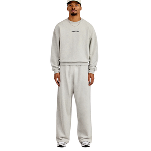 Men's Winter Two-Piece Crew Neck Sweatshirt Tracksuit Pullover Top Elastic Waist Wide Leg <b>Trousers</b> Regular Fit Casual Solid - Product Image 1