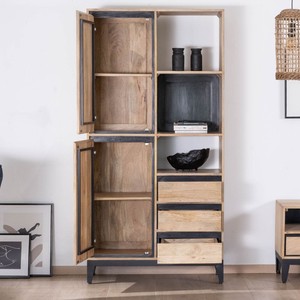 Meuble de rangement haut Vandana Royal Legacy en bois de manguier naturel et noir, au design épuré et moderne - Product Image 3