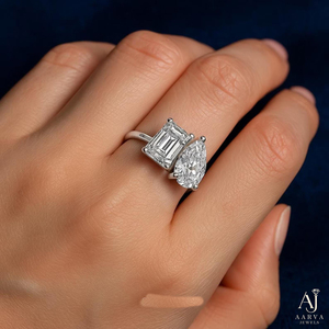 Anillo de Compromiso con Dos Piedras, Corte Esmeralda y Corte Pera, Anillo de Moissanita, Joyería de Lujo para Mujer - Product Image 5