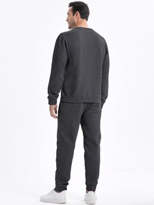 Survêtement gris foncé pour homme, sweat-shirt à col rond, pantalon de jogging long, couleur unie, coupe décontractée, vêtements d'automne - Product Image 2