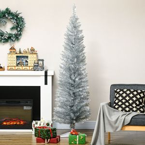 6-Piece Artificial Slim Christmas <b>Tree</b> with 390 Realistic Silver <b>Branch</b> Tips and Plastic Stand Xmas Decorative Set - Product Image 2
