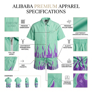 Manufacturer Custom <b>Men's</b> 100% Nylon Windbreaker <b>Jacket</b> and Shorts Set Embroidered Logo OEM Private Label Streetwear <b>Summer</b> - Product Image 5