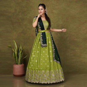 Banarasi Silk Lehenga Choli with Rich Zari Weaving Embroidered Border Festive <b>Bridal</b> Party Wear Ethnic <b>Skirt</b> Set - Product Image 1