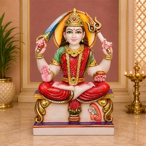 Statue de Santoshi Mata en marbre assise |   Statue de Santoshi Maa et idole de Mata en marbre pour Mandir |   Sculpture religieuse par MALIYAS - Product Image 3