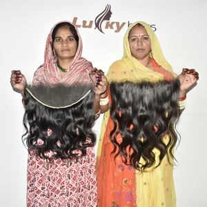 Extension de cheveux humains vierges Remy indiens non traités, à cuticules alignées, double trame, frontale, ondulée, couleur naturelle noire - Product Image 1