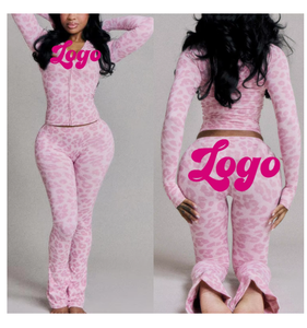 Conjuntos de 2 Piezas para Mujer, Color Rosa, con Estampado de Leopardo, Sudadera con Capucha de Manga Larga, Pantalones Acampanados, Trajes Deportivos de Otoño - Product Image 1