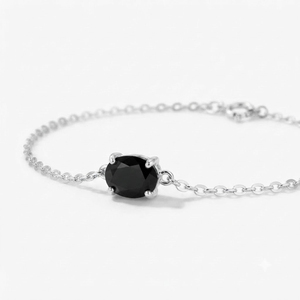 Rhaya Jewels Sterling <b>Silver</b> Rhodium Plated Classic Geometric Solitaire Black Onyx Chain Link <b>Bracelet</b> Prong Setting <b>Children</b> - Product Image 2