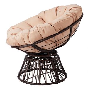 Poltrona Papasan Ergonomica Girevole da 38 Pollici in Vimini con Cuscini Spessi Trapuntati, Girevole a 360 Gradi, Struttura in Legno, Divano d'Accento per Soggiorno - Product Image 3