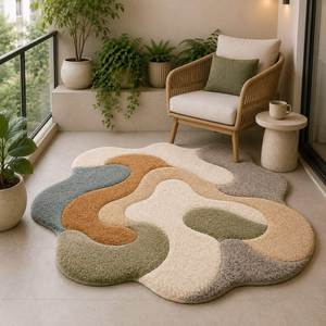 Tapis en laine tufté à la main, forme modulaire emboîtable, motif puzzle, tapis de sol pour espace de travail créatif - Product Image 3