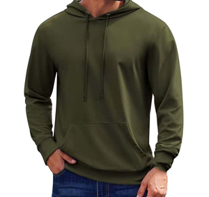 เสื้อฮู้ดผู้ชายสีดำขายส่ง ผ้าฝ้าย 100% เฟรนช์เทอร์รี่ สวมใส่สบายๆ สำหรับฤดูใบไม้ร่วง สีพื้น ผ้าถัก - Product Image 4