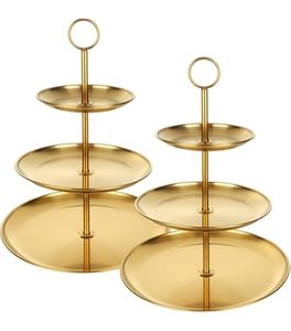 Three Tier Gold Metal Cake Stand Round Dessert Display Reusable <b>Hand</b> Wash Only Party Cupcake Serving Tray - Product Image 1