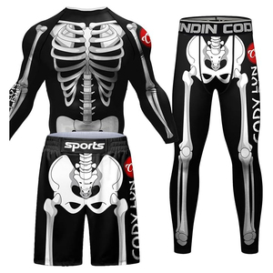 Men's Skeleton Print Rash Guard Set Full Sleeve Quick Dry <b>Athletic</b> Training Kit Sublimation Printed Sport Wear - Product Image 1