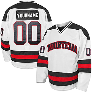 Camiseta de Hockey sobre Hielo Personalizada, Uniforme de Equipo Blanco, Negro y Rojo, Camiseta de Hockey Personalizada de Manga Larga para Partidos - Product Image 1