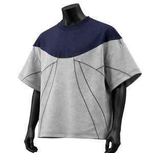 Camiseta Oversize para Hombre con Bloques de Color, Manga Corta, Cuello Redondo, Tejido Casual, Gris Marino Sólido con Ribete en Contraste, 100% Algodón - Product Image 5
