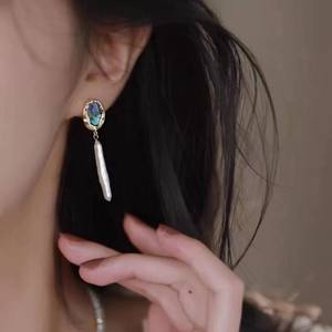 Pendientes Largos Rectangulares con Perlas de Agua Dulce y Concha de Abulón, Aguja de Plata Pura S925, Barra Pequeña de Plata, Accesorios de Moda - Product Image 3